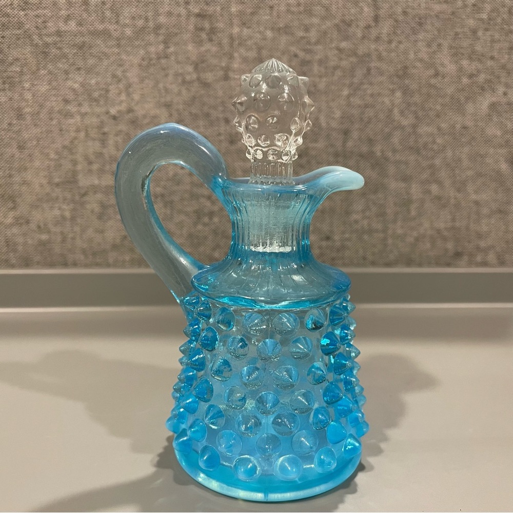 Vintage Fenton Blue Hobnail Glass Bottle with Stopper